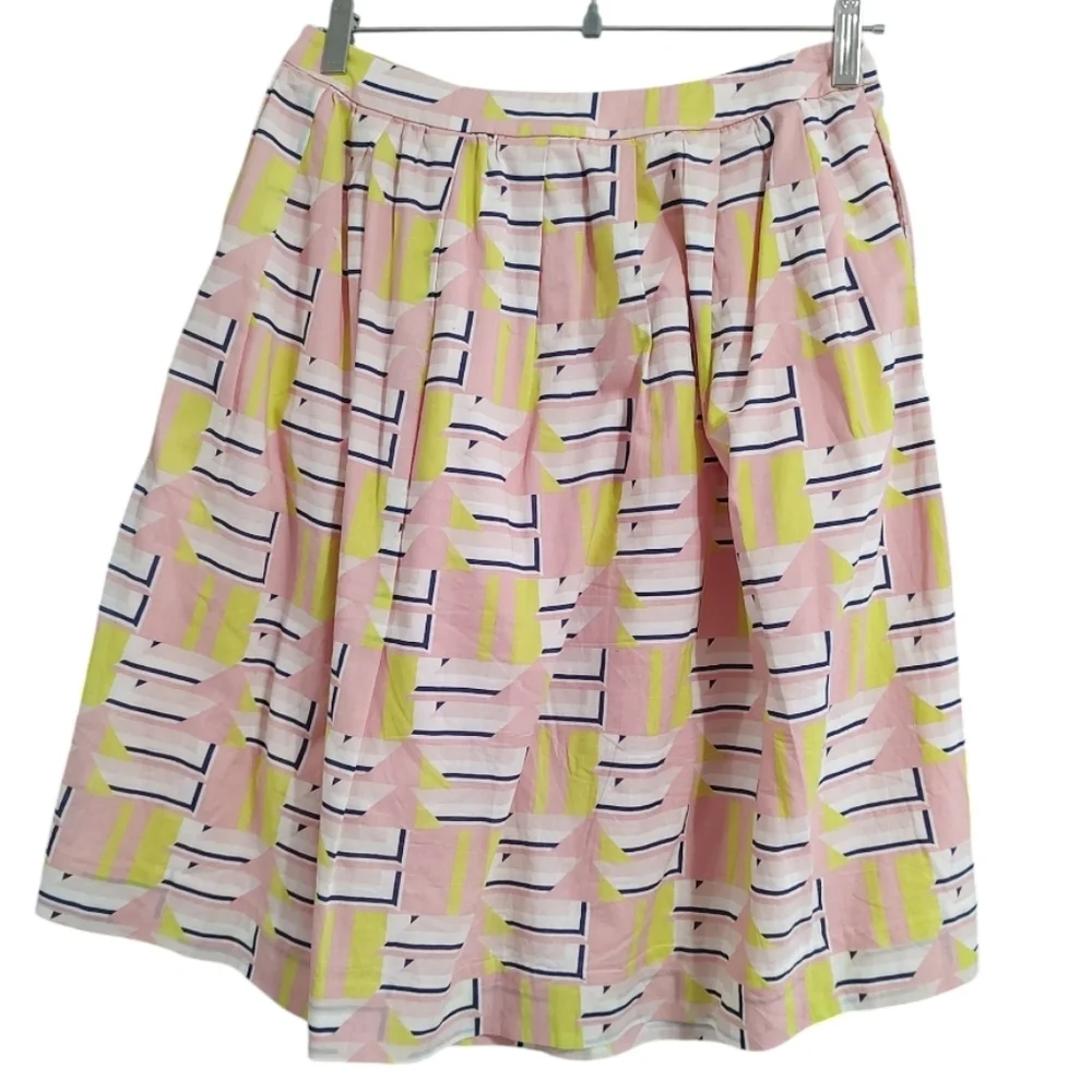 J. Crew Pink and Yellow Patterned A-Line Skirt